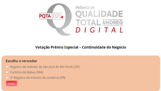Anoreg-BR: PQTA 2020 abre votação popular para o prêmio Continuidade do Negócio