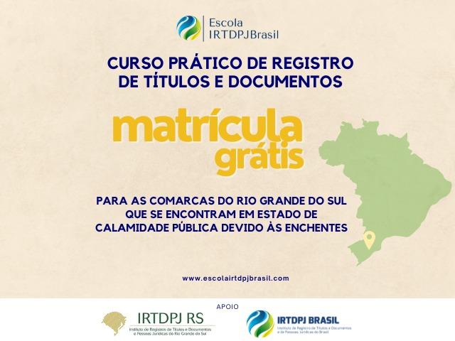 Escola IRTDPJBrasil abre inscrições para o Curso Prático de RTD e oferece matriculas gratuitas para cartórios gaúchos 