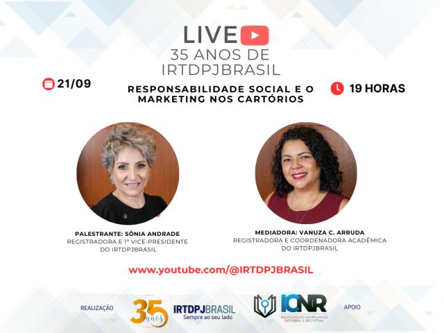 Última live da série “Grandes Temas do RTDPJ” vai debater a responsabilidade social e o marketing nos cartórios 